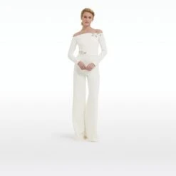 Veasna Ivory & Flower Bud Embroidery Jumpsuit