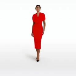 Flora Cherry Red Midi Dress