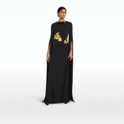Talin Embroidered Black Long Dress