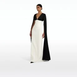 Angelina Ivory & Black Long Dress -Cheap dresses store CORE DL546.1 HC BLACK IVORY ECOM si 2500x2500 square