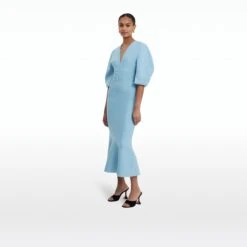 Kiera Pale Blue Knit Midi Dress -Cheap dresses store PF22 KN128.1 V PALEBLUE ECOM si 2500x2500 square