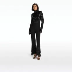 Mari Black Deco Fringe Trousers