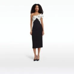 Bushra Black & Egret/ Black Midi Dress