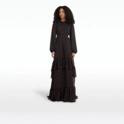 Affiyah Black & Lacquer Red Long Dress