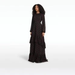 Affiyah Black & Lacquer Red Long Dress -Cheap dresses store PF24 DL873.1 PG BLACK LACQUERRED ECOM si 2500x2500 square