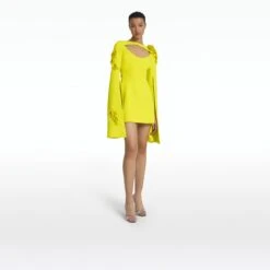 Mila Chartreuse Embroidered Short Dress