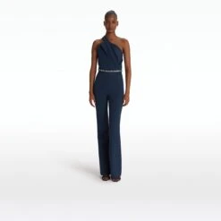 Dreida Moonlit Ocean Jumpsuit With Embroidered Belt